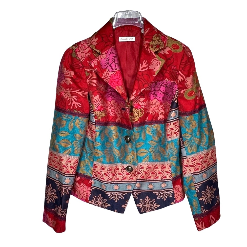 Coldwater Creek Tapestry Patchwork Blazer Jacket Floral Boho Women 12 Multicolor